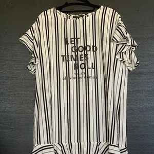 Drop Waist Dress Ruffle and Stripes Detail